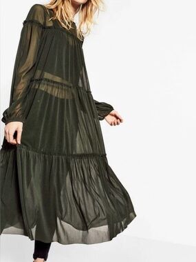Zara Trafaluc Sheer Tiered Maxi Dress – Size S